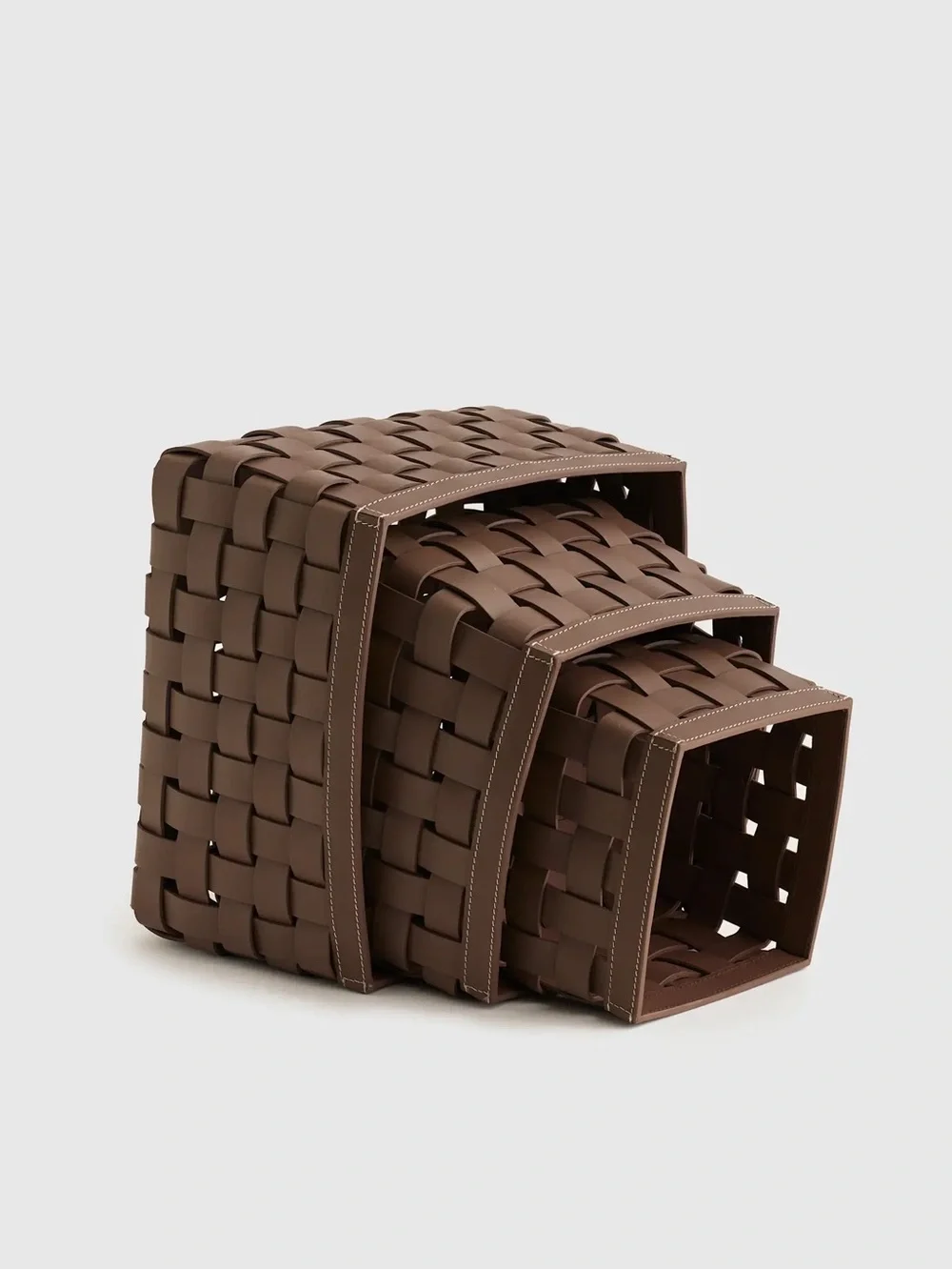 QUINCE Recycled Woven Leather Baskets (set of 3) Brown